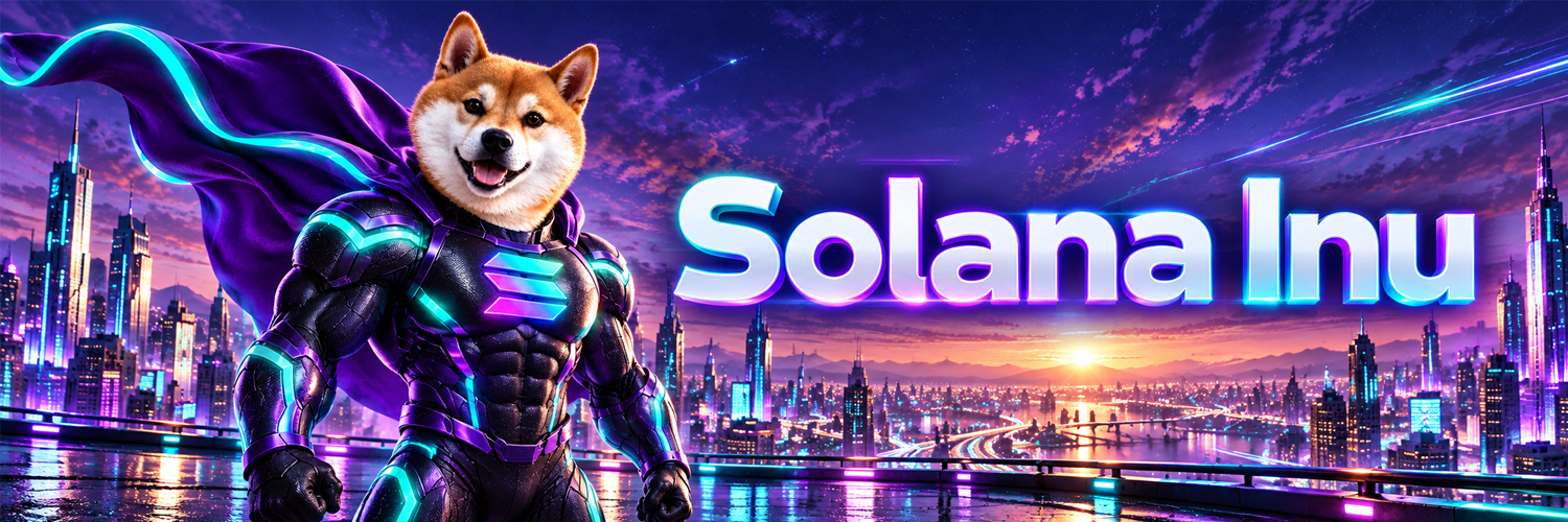 Solana Inu standing on a rooftop above a glowing Solana skyline